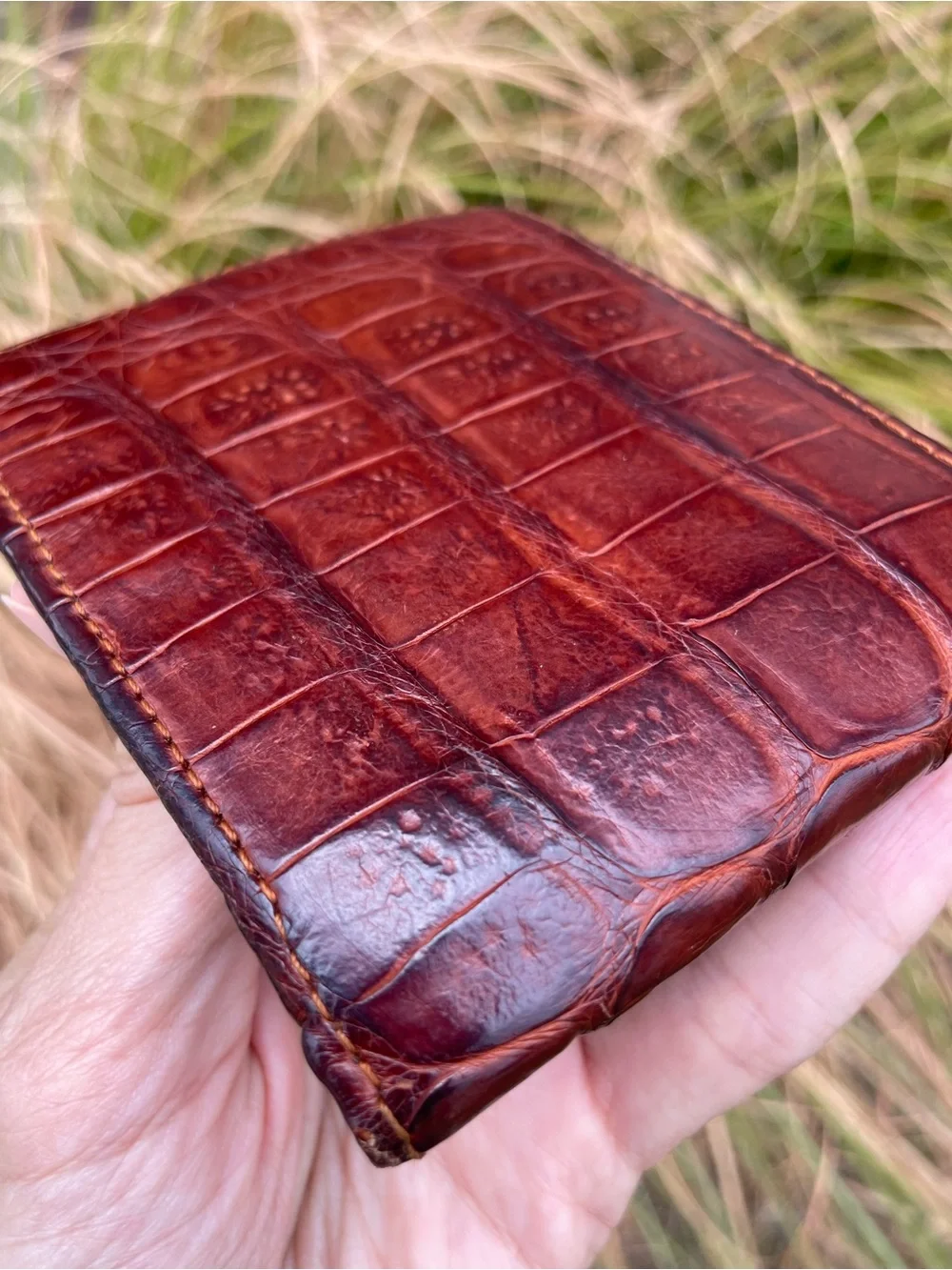 Lucchese Mens Genuine Crocodile Leather Bifold Wallet Exotic Western Brown USA